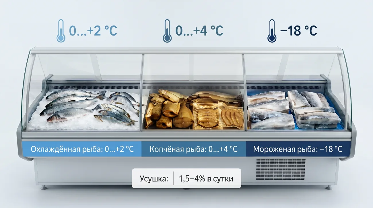 Витрина с рыбой в магазине: выкладка, сроки реализации и как снизить потери